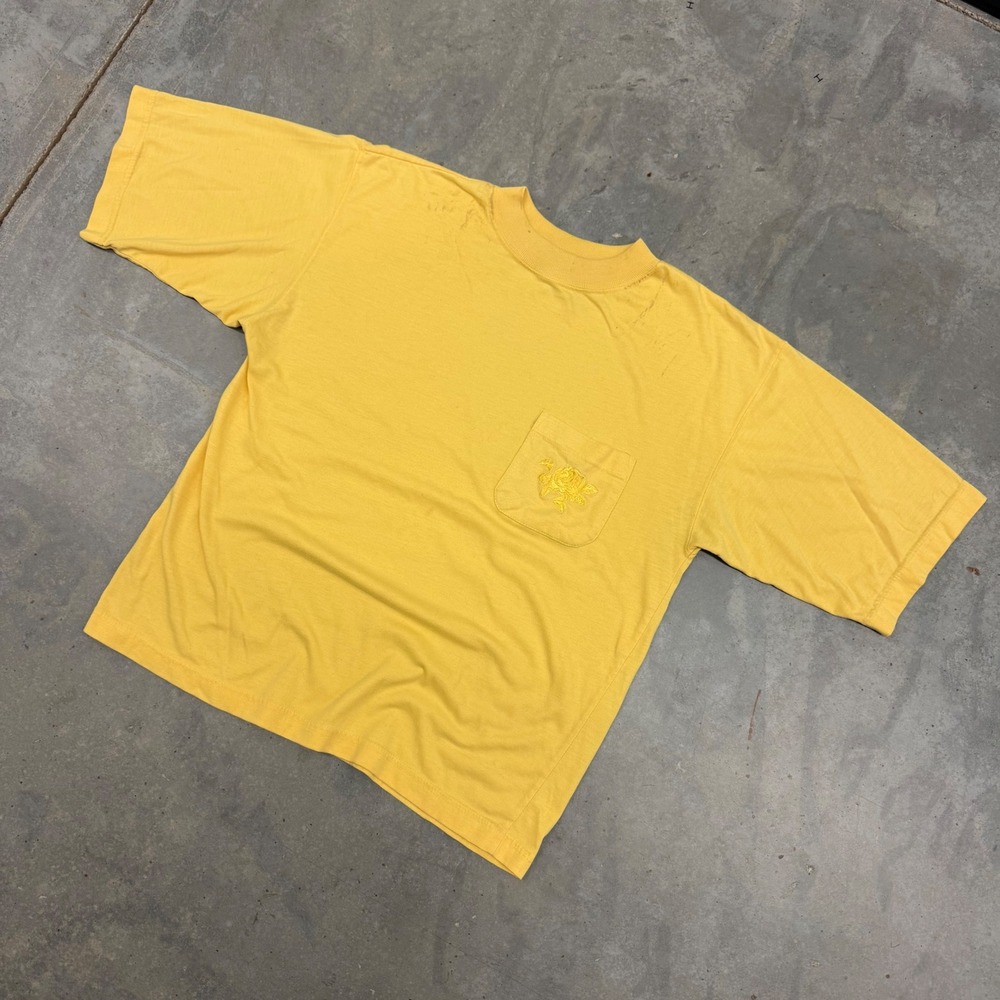 90s Womens Counterparts Yellow Embroidered Rose Pocket T-Shirt Medium